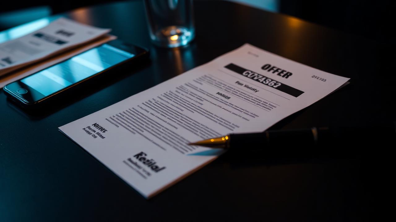 Cinematische close-up van offerte en pen op restauranttafel voor AI groepsreserveringen automatiseren