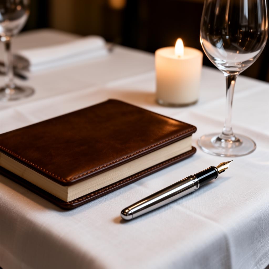 AI horeca privacy notitieblok en pen op gedekte restauranttafel